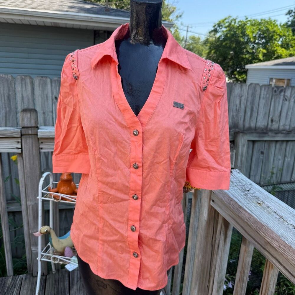 NWT Apple Bottoms Studded Shoulder Button Up Blouse Large